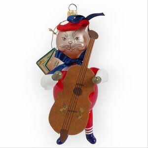 Soffieria De Carlini Glass Ornament French Cat Playing Cello Anthropomorphic